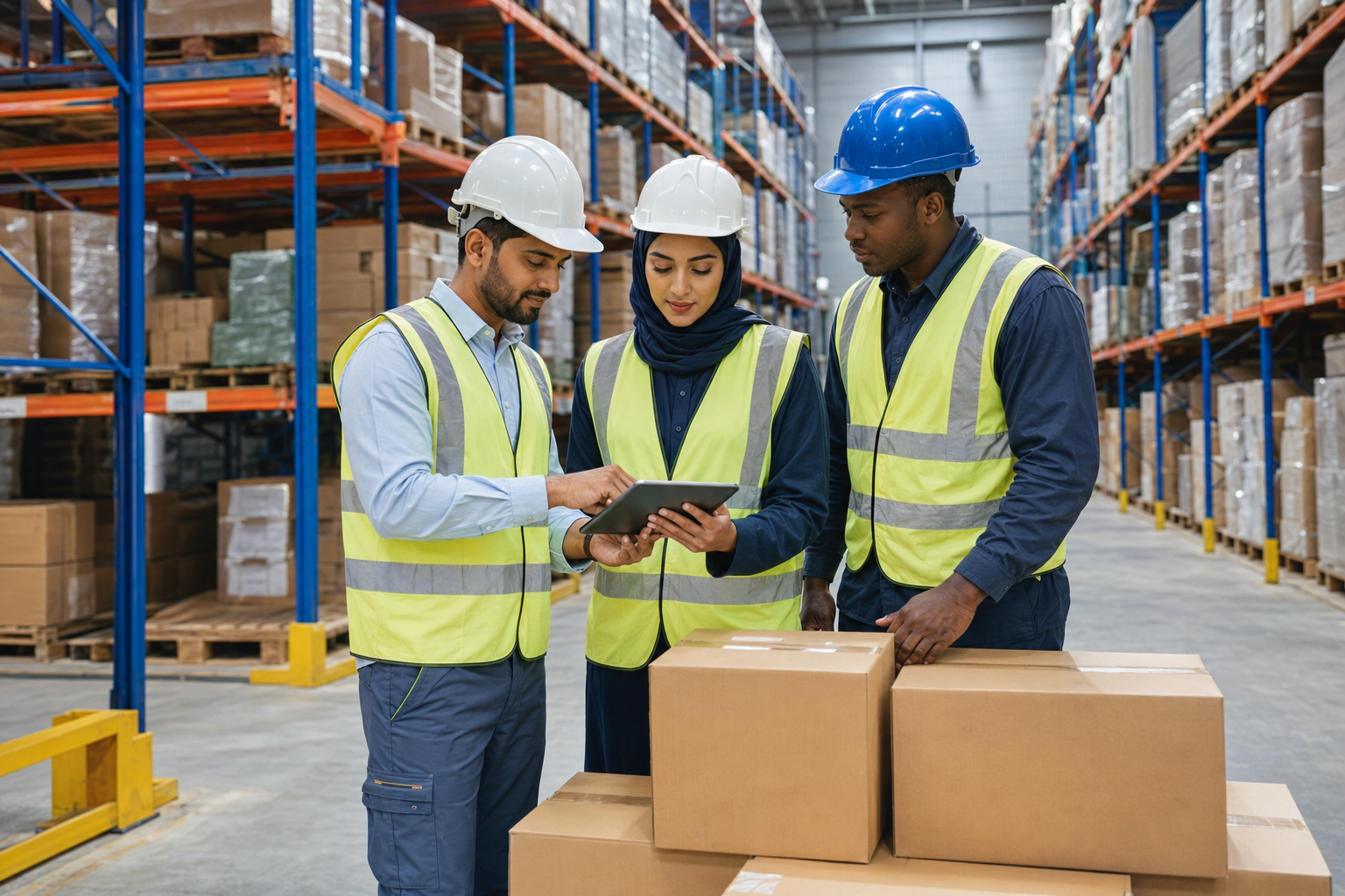 Project supply team reviewing a warehouse order